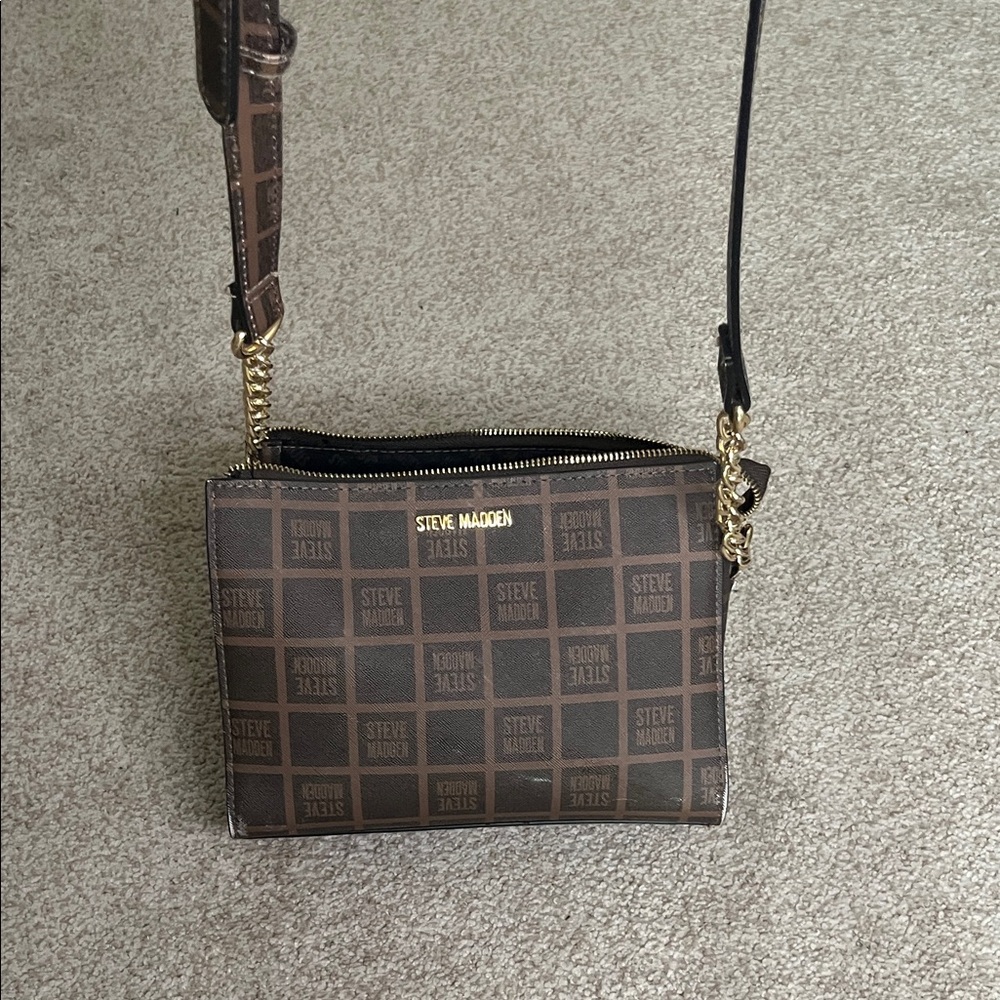 Steve Madden Logo Print Brown Crossbody Bag